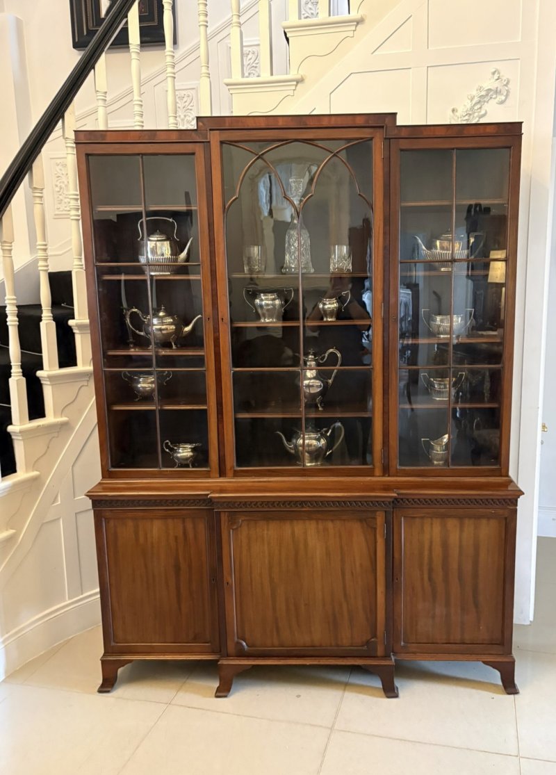 Antique Edwardian Mahogany Breakfront Bookcase Glazed Display Cabinet Library Cabinet - Image 2